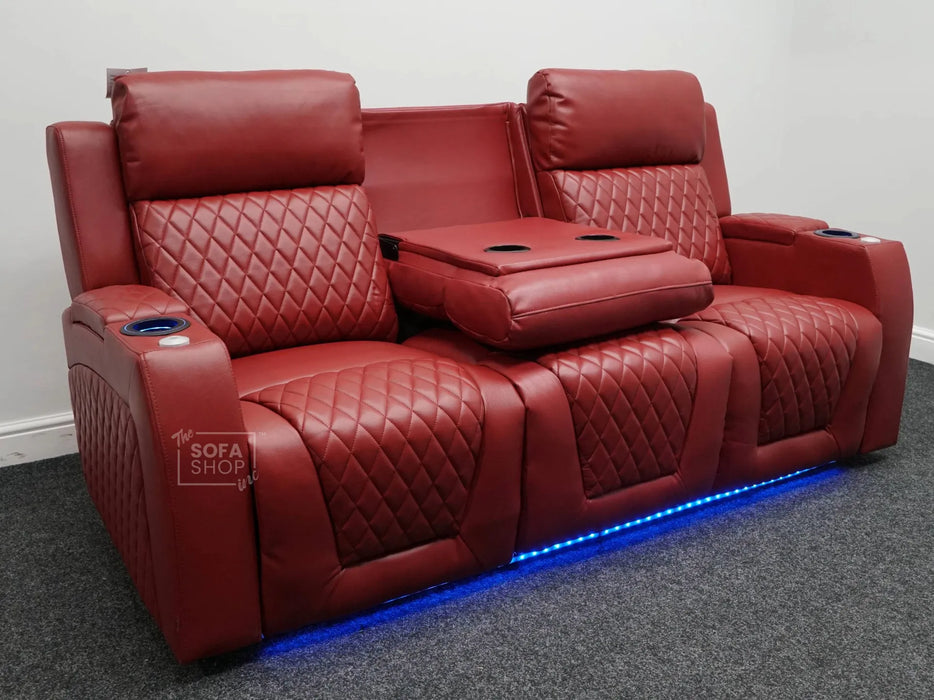 Venice 3 Seater Electric Recliner Sofa & Cinema Seats Smart Cinema Sofa  Red Leather - Minor Scuffs - Second Hand Sofa 326