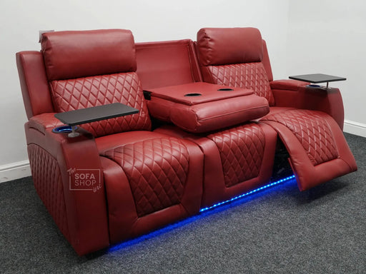 Venice 3 Seater Electric Recliner Sofa & Cinema Seats Smart Cinema Sofa  Red Leather - Minor Scuffs - Second Hand Sofa 326