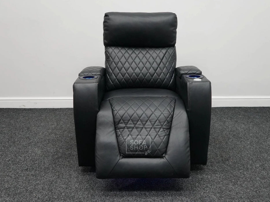 Venice Electric Recliner Cinema Chair in Black Leather - Minor Scratches, Scuffs, Missing Ears & Damaged Metal Support at the Back - Second Hand Chair 321