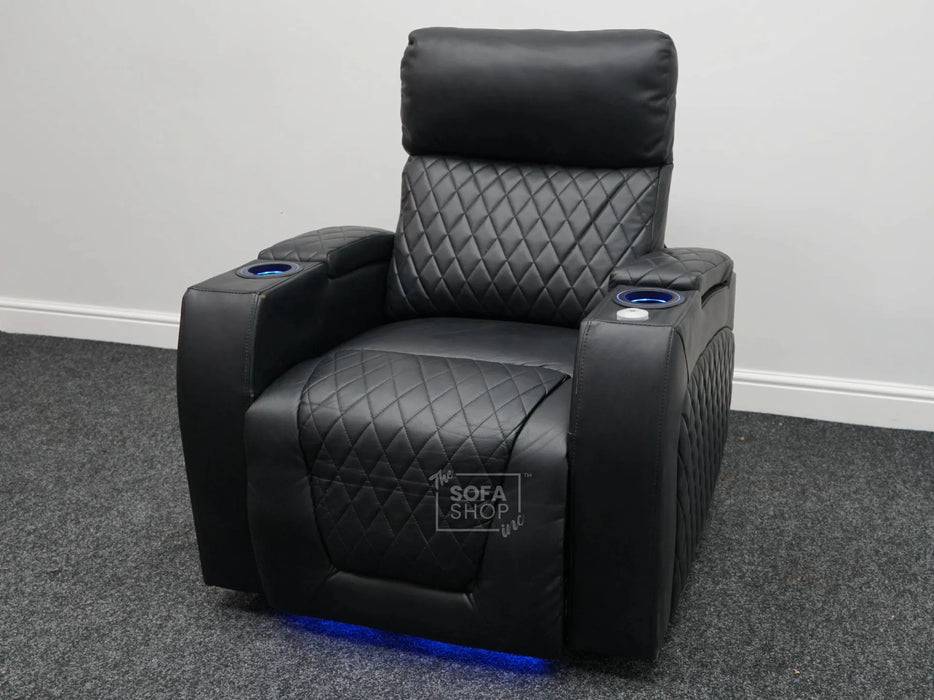 Venice Electric Recliner Cinema Chair in Black Leather - Minor Scratches, Scuffs, Missing Ears & Damaged Metal Support at the Back - Second Hand Chair 321