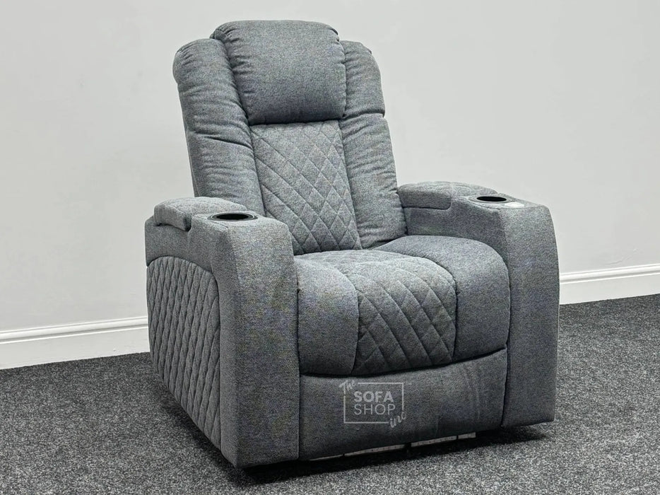 Pavia Electric Recliner Cinema Chair in Grey Fabric - Pet Hairs - Second Hand Chairs 311