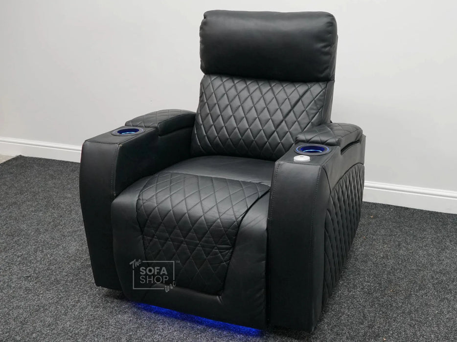 Venice Electric Recliner Cinema Chair in Black Leather - Minor Scratches, Scuffs, Missing Ears & Damaged Metal Support at the Back - Second Hand Chair 321