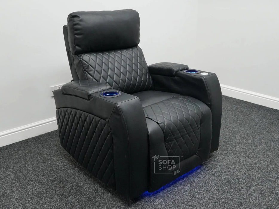 Venice Electric Recliner Cinema Chair in Black Leather - Minor Scratches, Scuffs, Missing Ears & Damaged Metal Support at the Back - Second Hand Chair 321