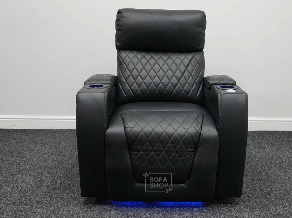 Venice Electric Recliner Cinema Chair in Black Leather - Minor Scratches, Scuffs, Missing Ears & Damaged Metal Support at the Back - Second Hand Chair 321