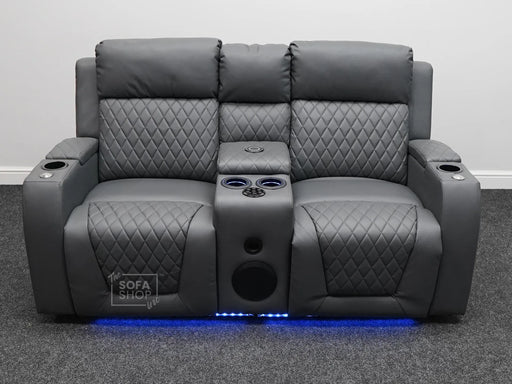 Venice 2 Seater Electric Recliner Cinema Sofa in Grey Leather - Left-Hand Facing Side Panel Wear  - Second Hand Sofas 317