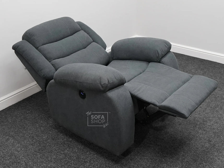 Chelsea Electric Recliner Chair in Dark Grey Fabric - Tiny Rip on Seat - Second Hand Chairs 317