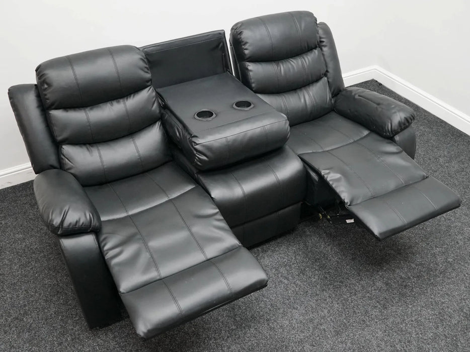 Sortino 3 Seater Black Leather Recliner Sofa - Second Hand Sofas 323