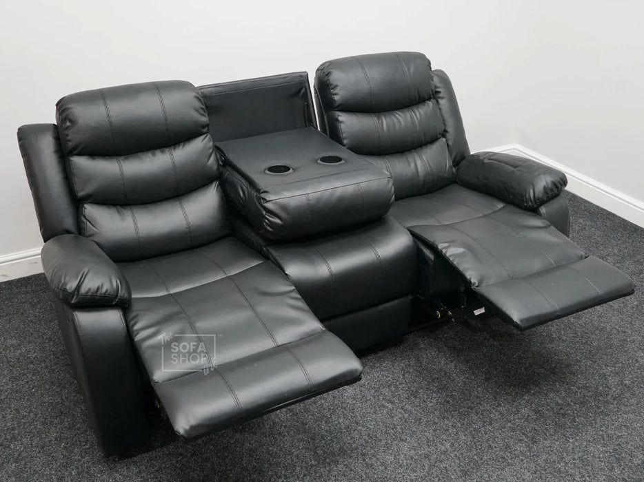 Sortino 3 Seater Black Leather Recliner Sofa - Second Hand Sofas 323