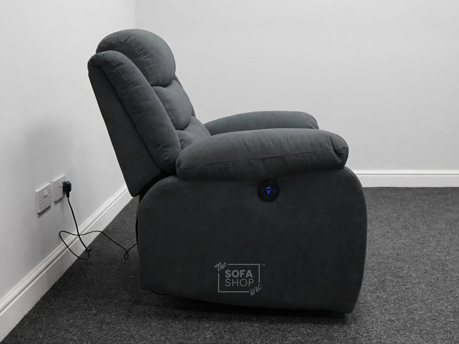 Chelsea Electric Recliner Chair in Dark Grey Fabric - Tiny Rip on Seat - Second Hand Chairs 317