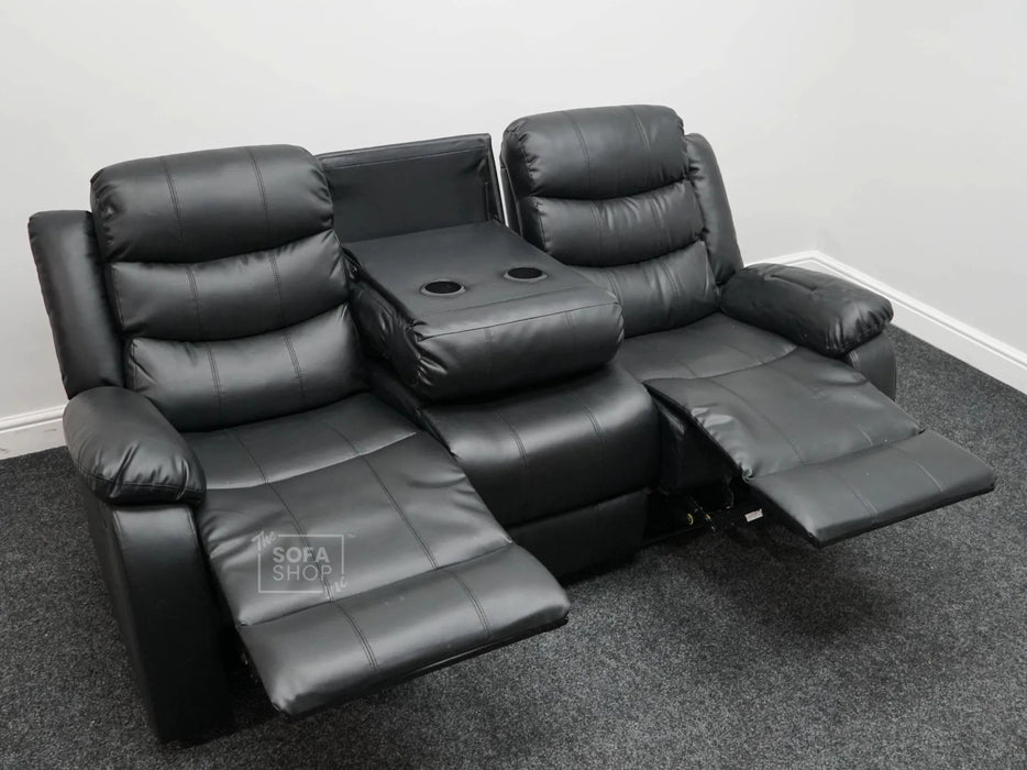 Sortino 3 Seater Black Leather Recliner Sofa - Second Hand Sofas 323