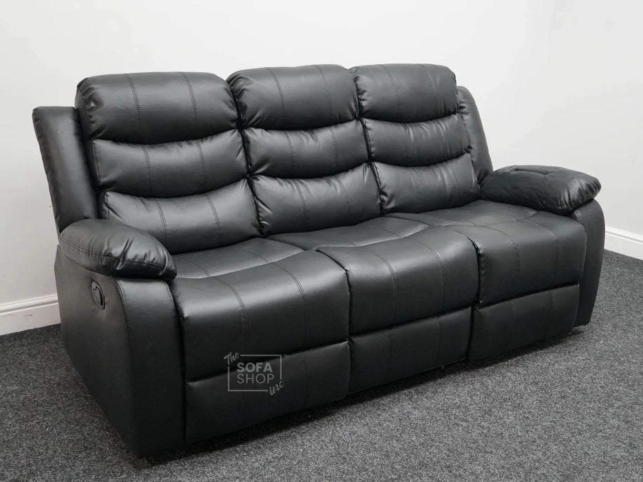 Sortino 3 Seater Black Leather Recliner Sofa - Second Hand Sofas 323