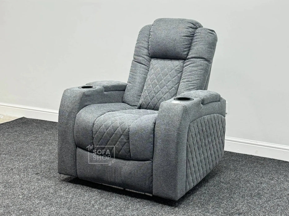 Pavia Electric Recliner Cinema Chair in Grey Fabric - Pet Hairs - Second Hand Chairs 311