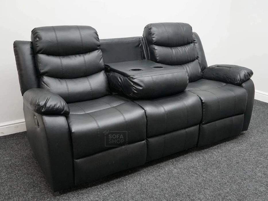 Sortino 3 Seater Black Leather Recliner Sofa - Second Hand Sofas 323