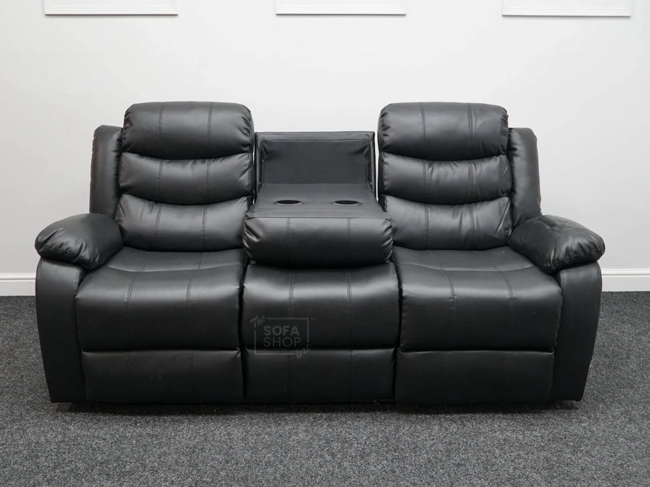 Sortino 3 Seater Black Leather Recliner Sofa - Second Hand Sofas 323