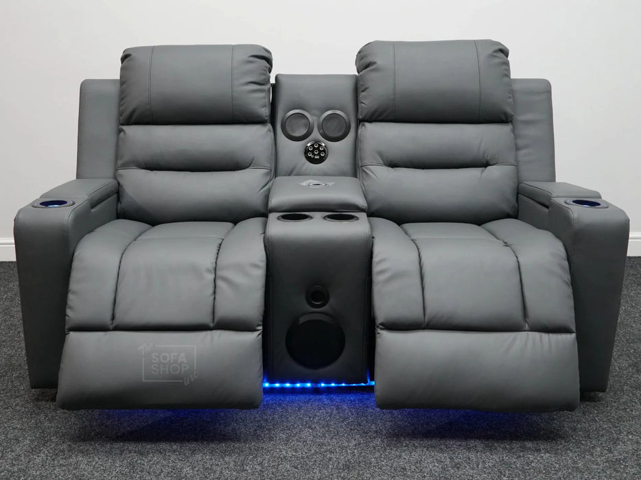 Siena 2 Seater Electric Recliner Cinema Sofa in Grey Leather - Minor Scuffs - Second Hand Sofas 325