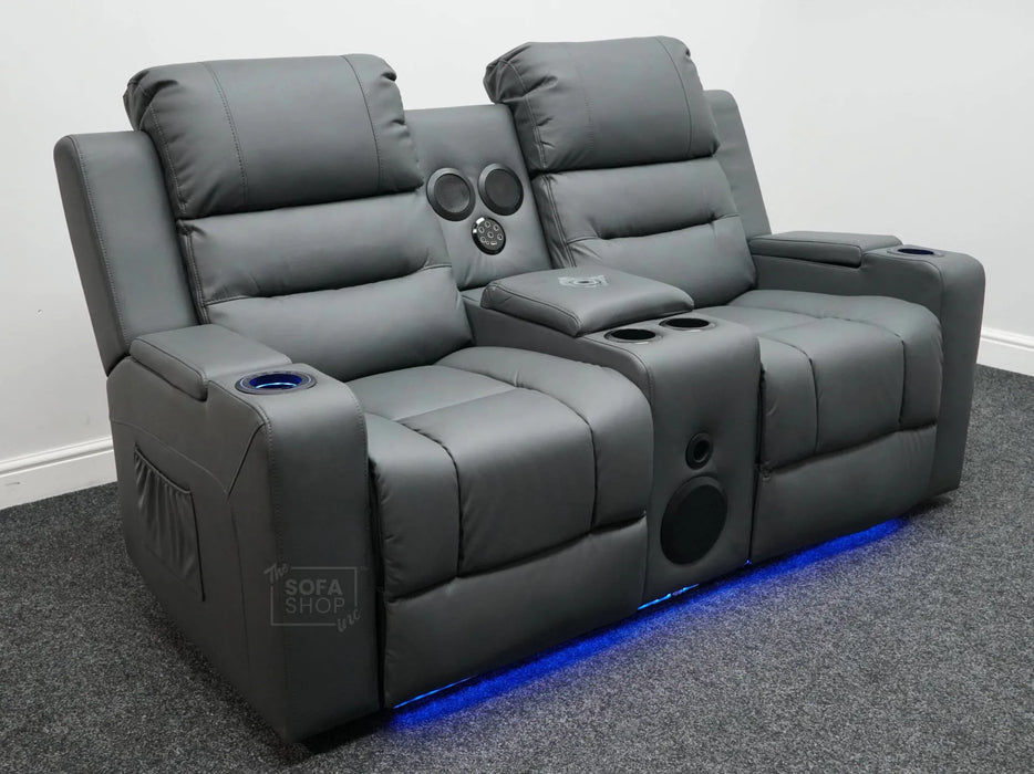 Siena 2 Seater Electric Recliner Cinema Sofa in Grey Leather - Minor Scuffs - Second Hand Sofas 325