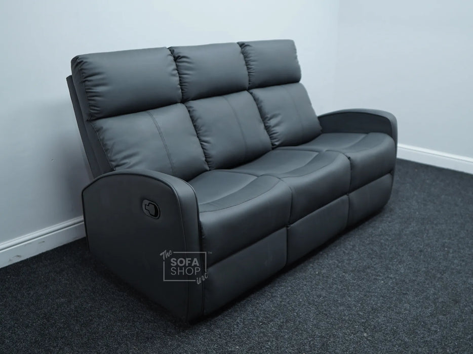 Parma 3 Seater Grey Leather Recliner Sofa - Second Hand Sofas 320