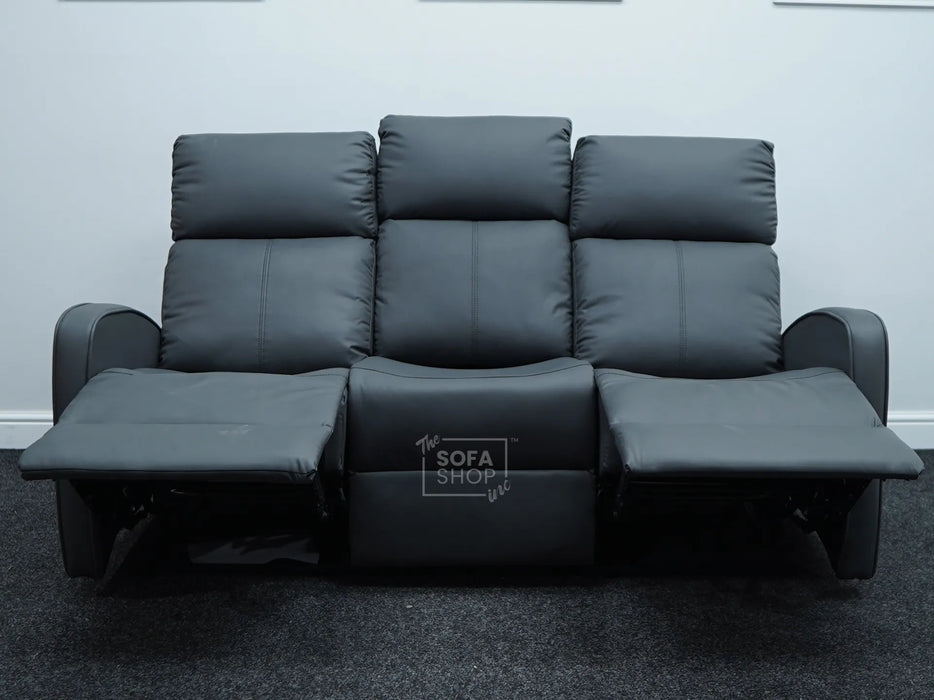 Parma 3 Seater Grey Leather Recliner Sofa - Second Hand Sofas 320