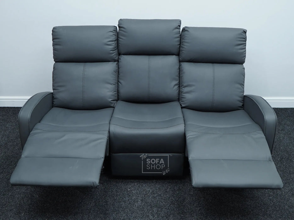 Parma 3 Seater Grey Leather Recliner Sofa - Second Hand Sofas 320