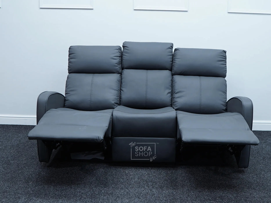 Parma 3 Seater Grey Leather Recliner Sofa - Second Hand Sofas 320