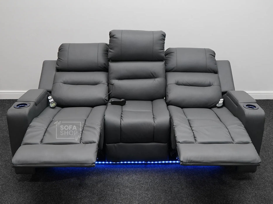 Siena 3 Seater Electric Recliner Cinema Sofa in Grey Leather - Different Firmness Level Between Seats & Leather Creased - Second Hand Sofas 316