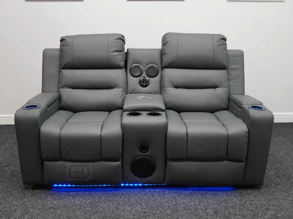 Siena 2 Seater Electric Recliner Cinema Sofa in Grey Leather - Minor Scuffs - Second Hand Sofas 325