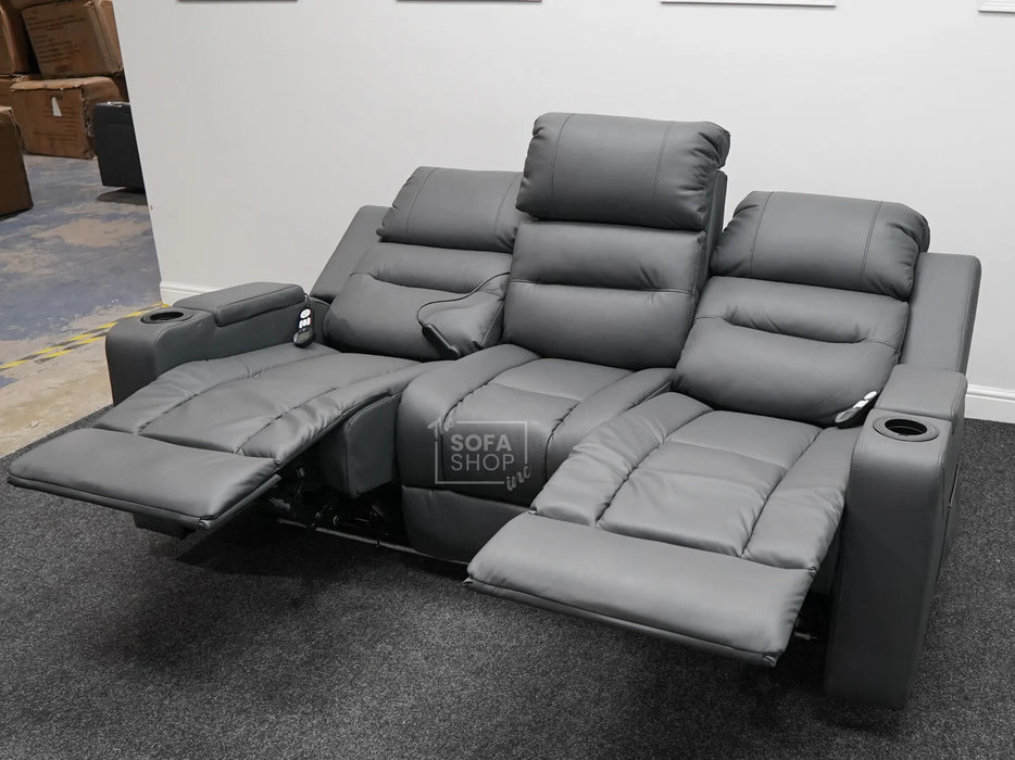 Siena 3 Seater Electric Recliner Cinema Sofa in Grey Leather - Different Firmness Level Between Seats & Leather Creased - Second Hand Sofas 316