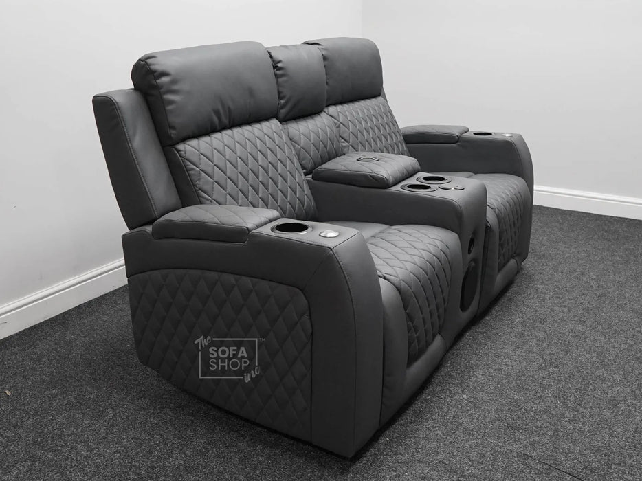 Venice Series One 2 Seater Electric Recliner Cinema Sofa in Grey Leather - Backrest Flap & Minor Panel Damage - Second Hand Sofa 312