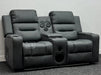 Second Hand Sofas 2 Seater Electric Recliner Sofa & Cinema Seats in Grey Leather. Smart Cinema Sofa With Power Functions, Console , Massage Seats & Speakers - Small Scuff at Back - Siena 143