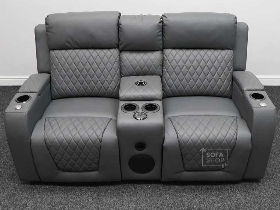 Venice Series One 2 Seater Electric Recliner Cinema Sofa in Grey Leather - Backrest Flap & Minor Panel Damage - Second Hand Sofa 312