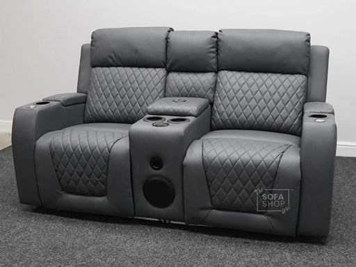 Venice Series One 2 Seater Electric Recliner Cinema Sofa in Grey Leather - Backrest Flap & Minor Panel Damage - Second Hand Sofa 312