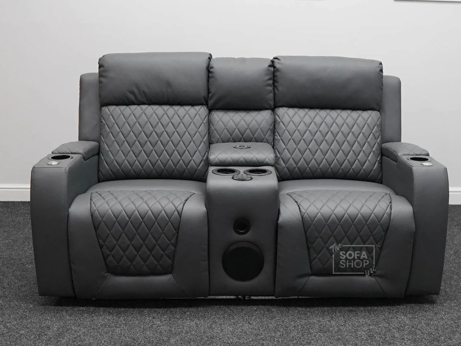 Venice Series One 2 Seater Electric Recliner Cinema Sofa in Grey Leather - Backrest Flap & Minor Panel Damage - Second Hand Sofa 312