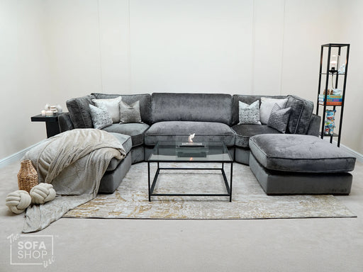 Fabric U Shaped Corner Sofa In Grey - Novara