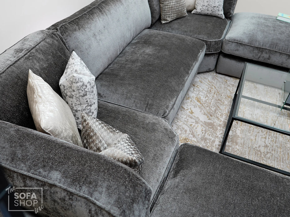 Fabric U Shaped Corner Sofa In Grey - Novara