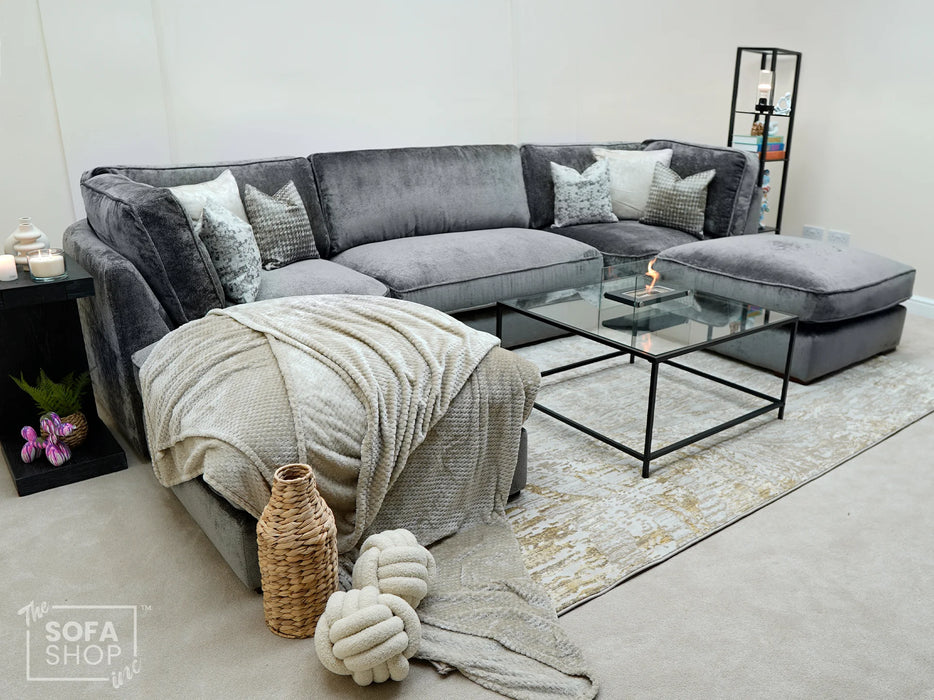 Fabric U Shaped Corner Sofa In Grey - Novara