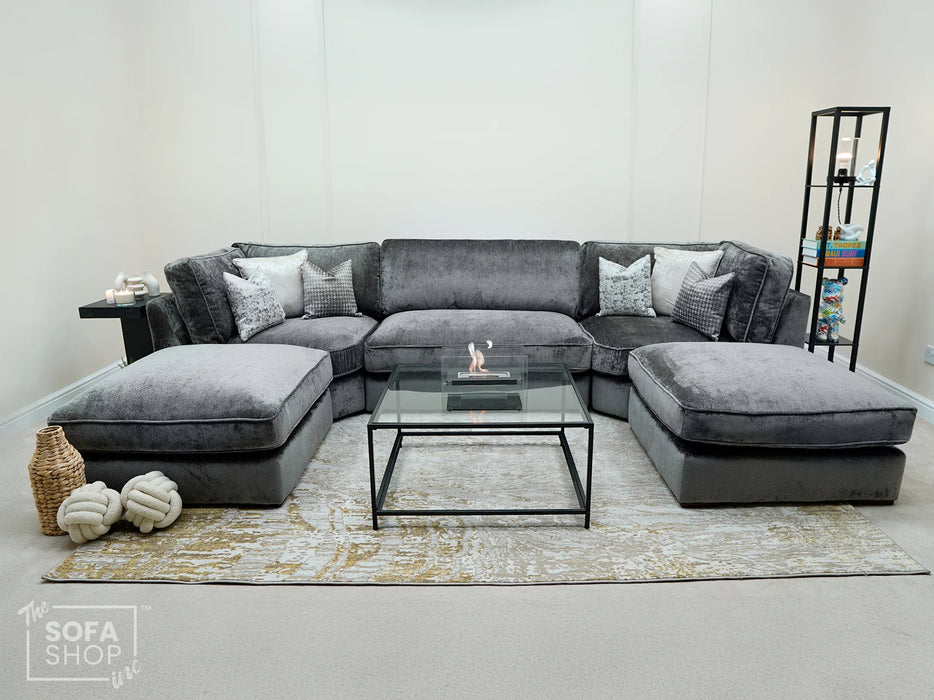 Fabric U Shaped Corner Sofa In Grey - Novara