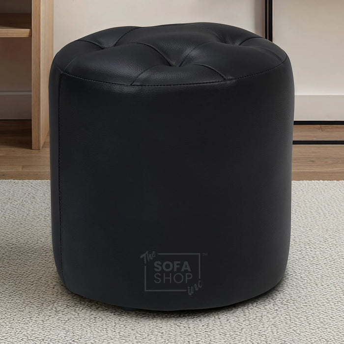 Black Leather Small Footstool - Vaneto