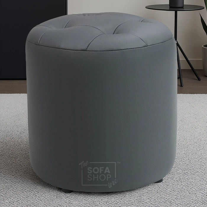 Grey Leather Small Footstool - Vaneto