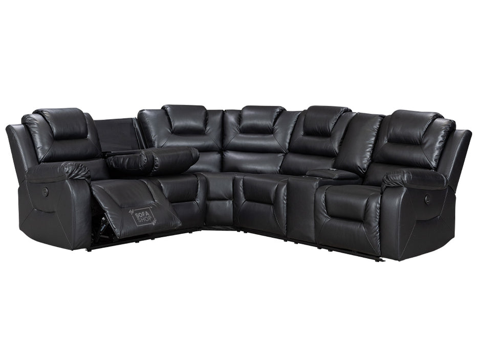 Veneto Electric Recliner Corner Sofa in Black Leather with Console, Storage, USB, Wireless Charger & Cup Holders