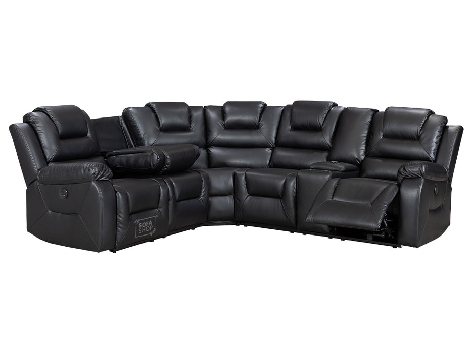 Electric Recliner Corner Sofa in Black Leather | Console, Storage, USB, Wireless Charger & Cup Holders | Veneto | Sofa Sale