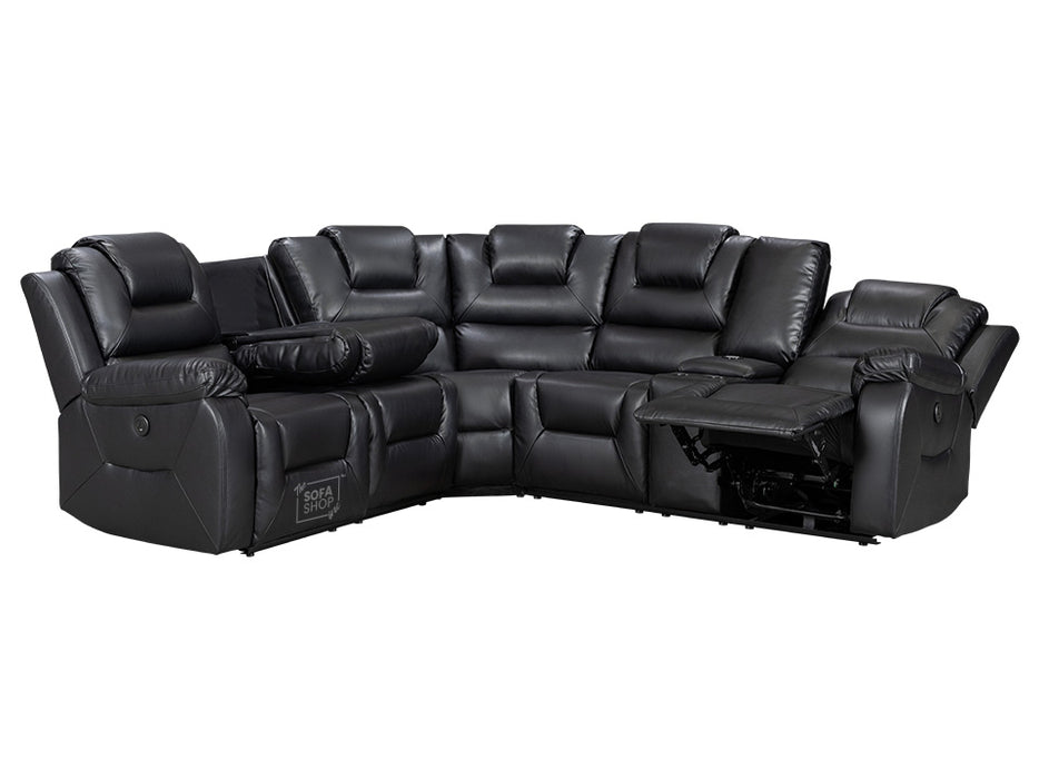 Electric Recliner Corner Sofa in Black Leather | Console, Storage, USB, Wireless Charger & Cup Holders | Veneto | Sofa Sale