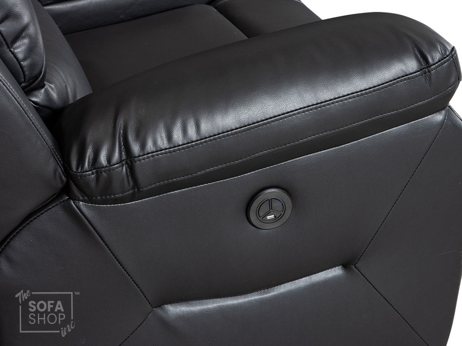 Electric Recliner Corner Sofa and Chair Set in Black Leather with Console, Cup Holders & USB Ports - Veneto