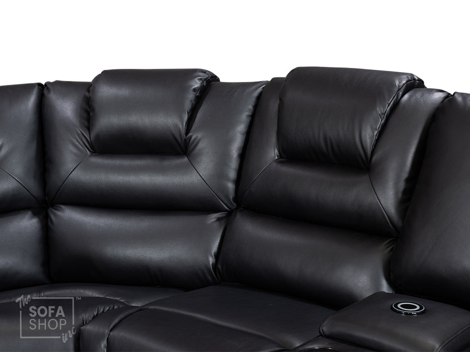 Electric Recliner Corner Sofa and Chair Set in Black Leather with Console, Cup Holders & USB Ports - Veneto