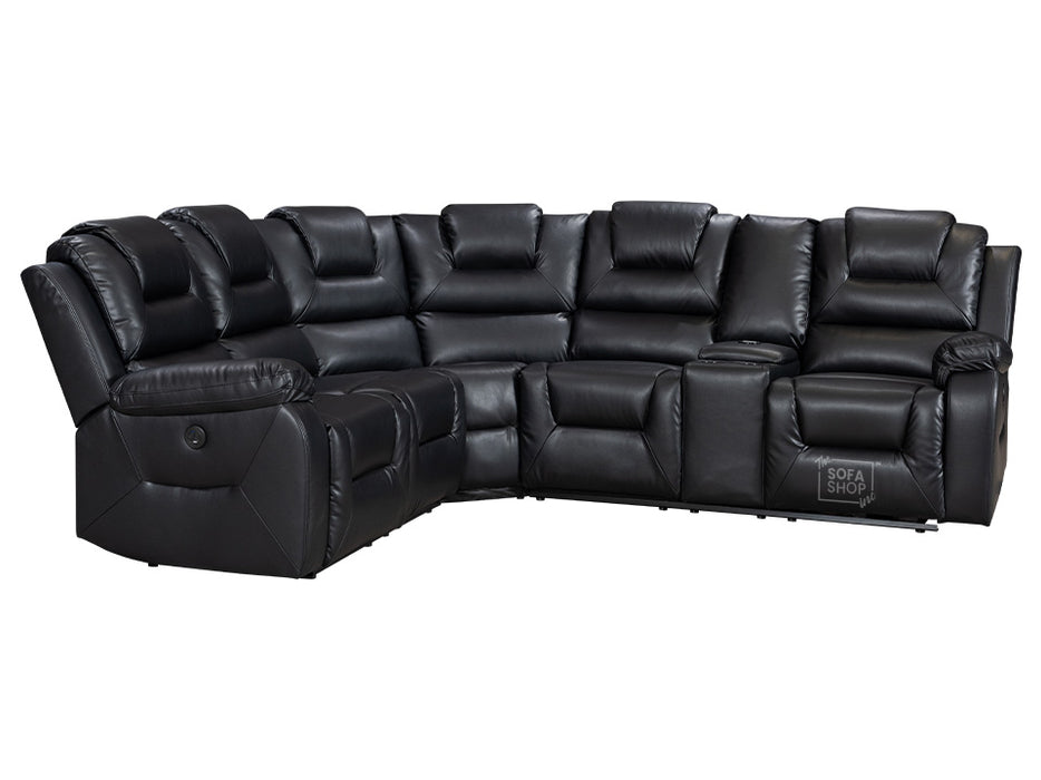 Electric Recliner Corner Sofa in Black Leather | Console, Storage, USB, Wireless Charger & Cup Holders | Veneto | Sofa Sale