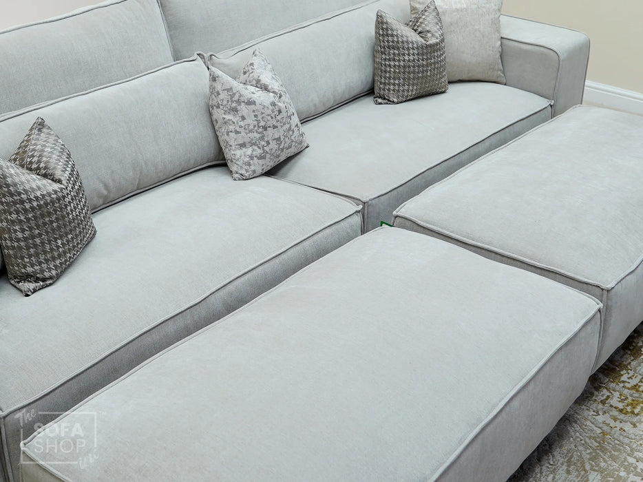 4 Seater Fabric Sofa in Beige - Matching Extra Wide Footstool / Additional Seating - Vicenza