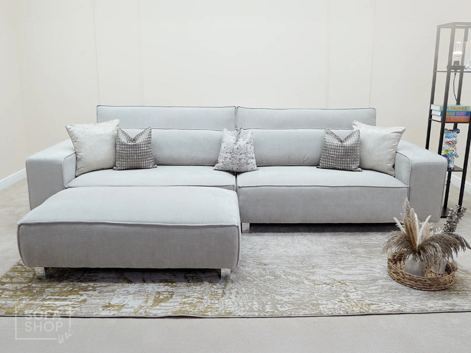 4 Seater Fabric Sofa in Beige - Matching Extra Wide Footstool / Additional Seating - Vicenza