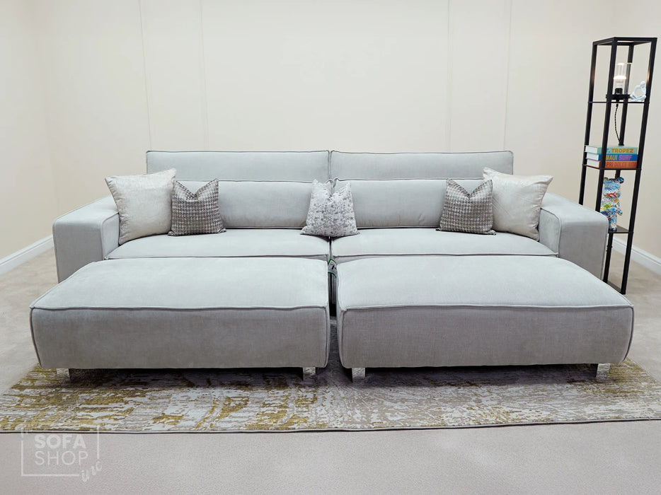 4 Seater Fabric Sofa in Beige - Matching Extra Wide Footstool / Additional Seating - Vicenza