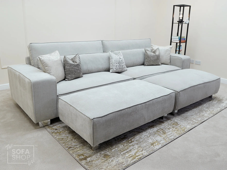 4 Seater Fabric Sofa in Beige - Matching Extra Wide Footstool / Additional Seating - Vicenza