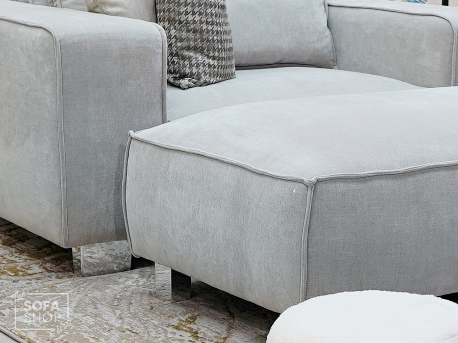 Oversized Soft Chenille Fabric Armchair in Medium Beige - Matching Extra Wide Footstool / Additional Seating - Vicenza