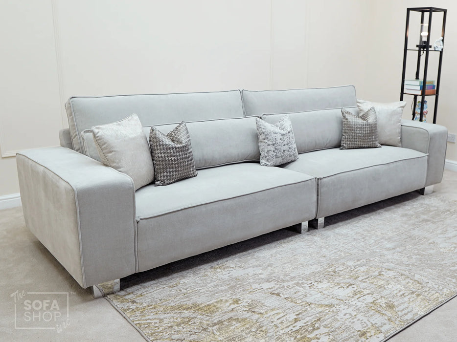 4 Seater Fabric Sofa in Beige - Matching Extra Wide Footstool / Additional Seating - Vicenza